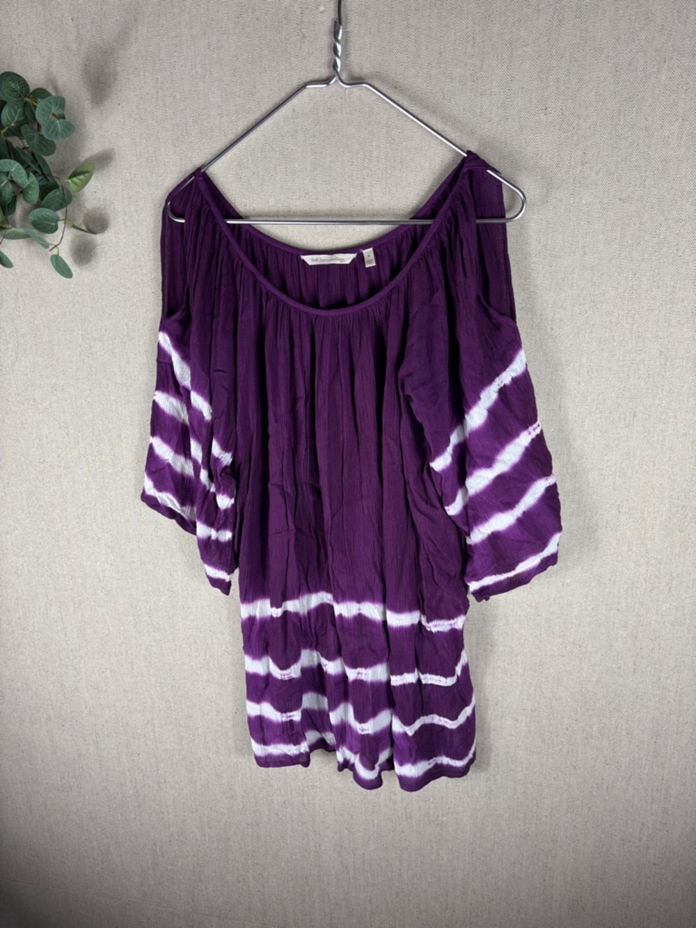 Soft Surroundings > Purple Tie-Dye Cold Shoulder Peasant Top Medium - Picture 6 of 7